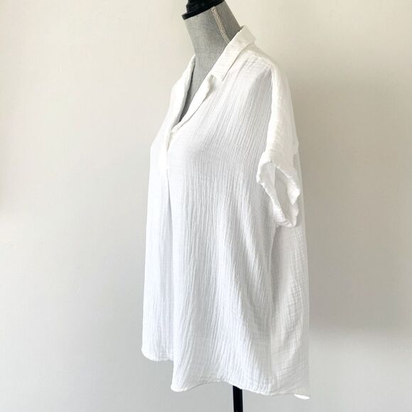 beach lunch lounge Shirt sz L Cotton Waffle White Coastal Beach Minimalist - Picture 3 of 11